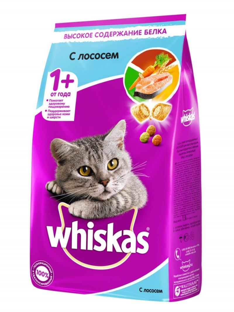 Whiskas 1,9кг. Корм для кошек подушечки с паштетом, говядина и кролик