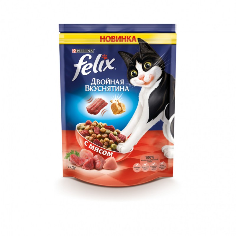 Корм для кошек Felix двойная вкуснятина с мясом 750 г