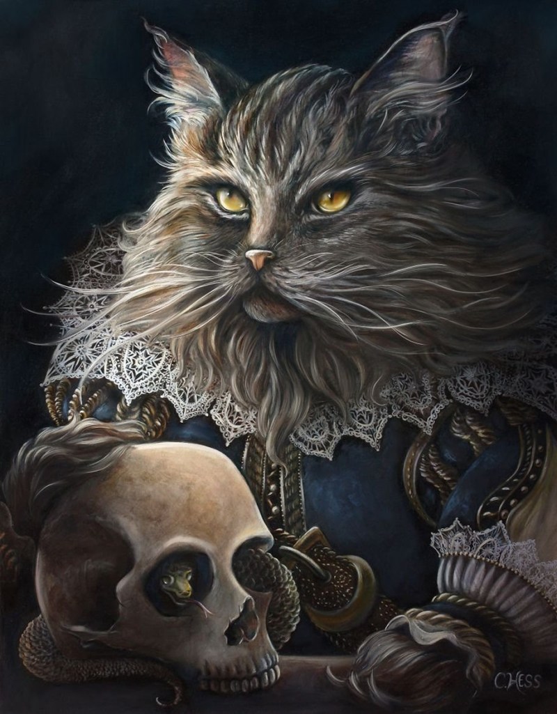 Кот черно белый маслом