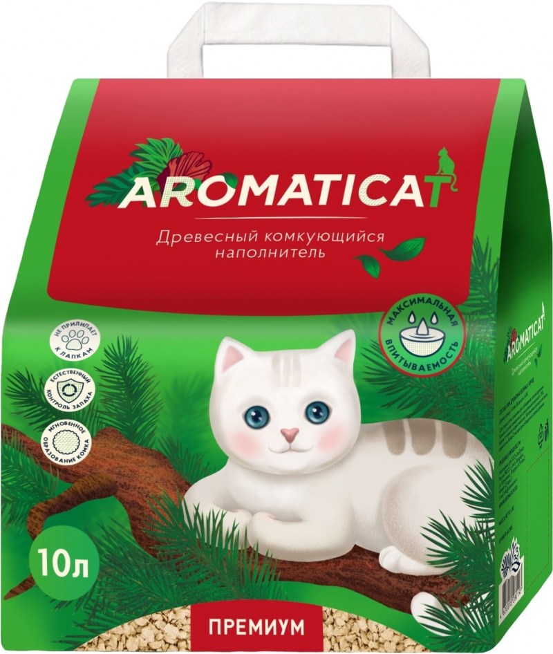 Комкующийся наполнитель AROMATICAT древесный Premium 10 л