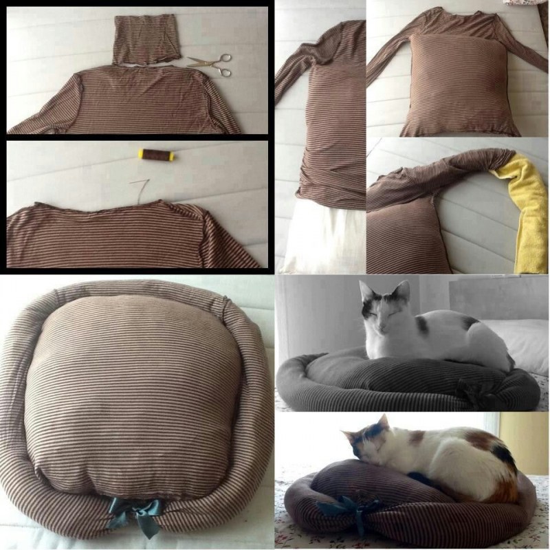 Лежанка для кота из свитера