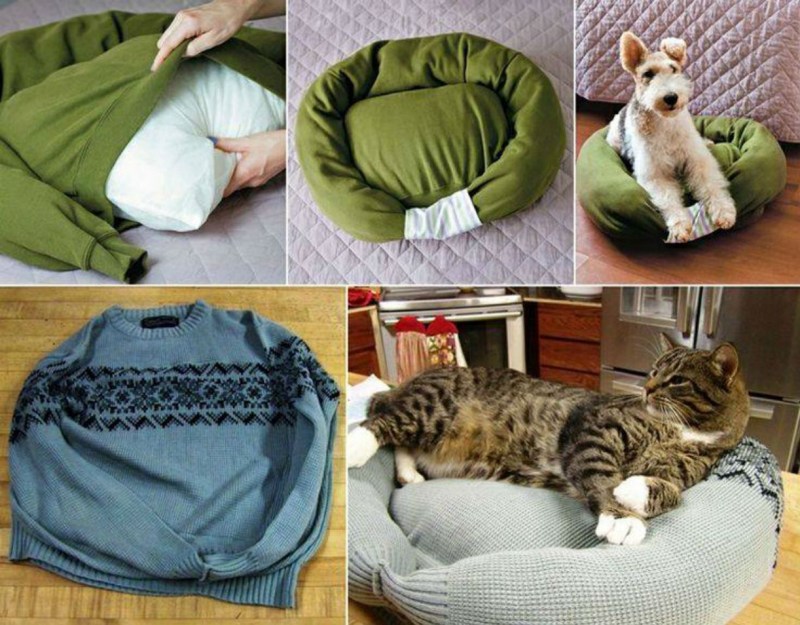 Лежак для кошки из старого свитера