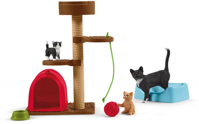 Набор фигурок Schleich игровой комплекс для кошки и котят, 42501