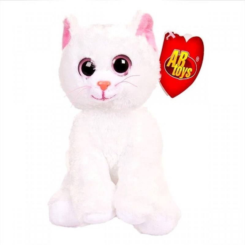 Мягкая игрушка ABTOYS котёнок белый с розовыми глазами 15 см