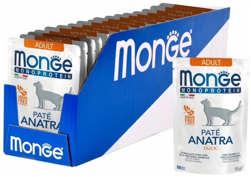 Корм влажный Monge Cat Monoprotein Pouch, паучи для кошек, утка, 85 г