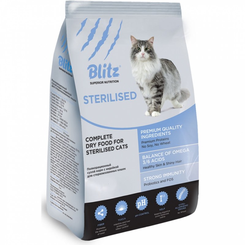 Корм для кошек Blitz (2 кг) Adult Cat Sterilised Dry