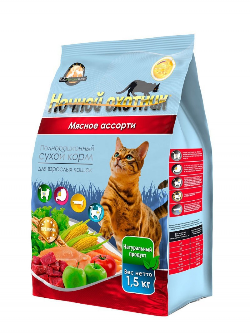 Сухой корм для кошек "ночной охотник" морской коктейль, 1,5 кг