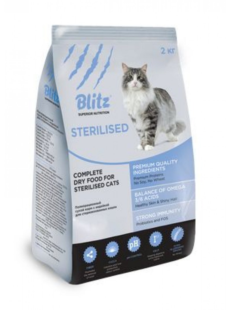 Корм для кошек Blitz (2 кг) Adult Cat Sterilised Dry