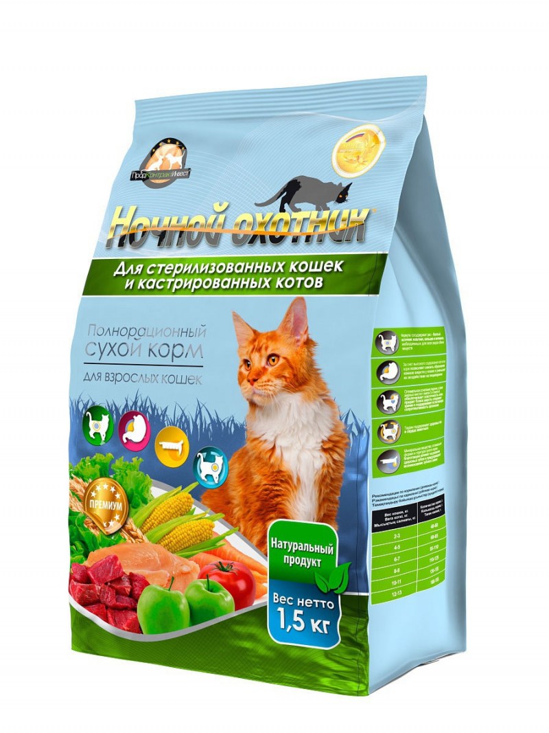 Корм для кошек ночной охотник сухой корм для стерилизованных кошек и кастрированных котов