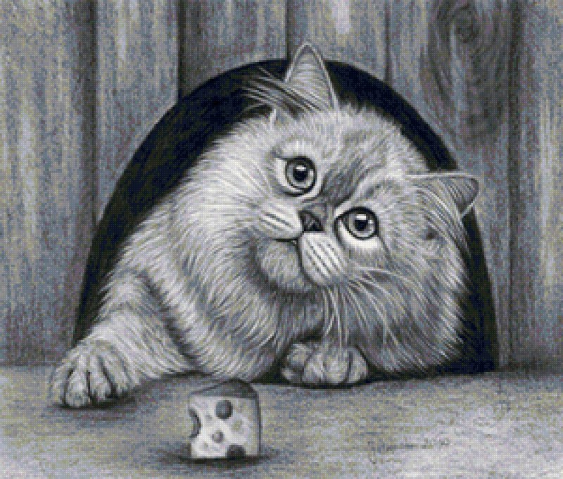 Кошка в графике карандашом