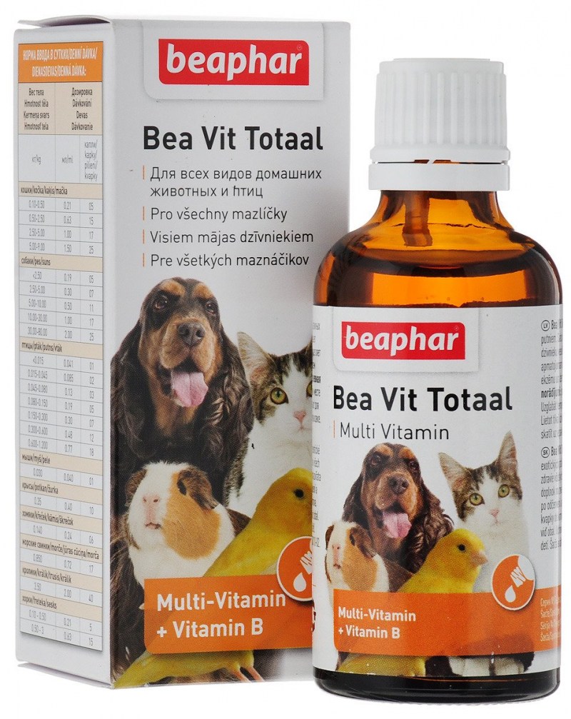Витамины Beaphar "Bea Vit totaal", для кошек, собак, птиц, грызунов, 50 мл