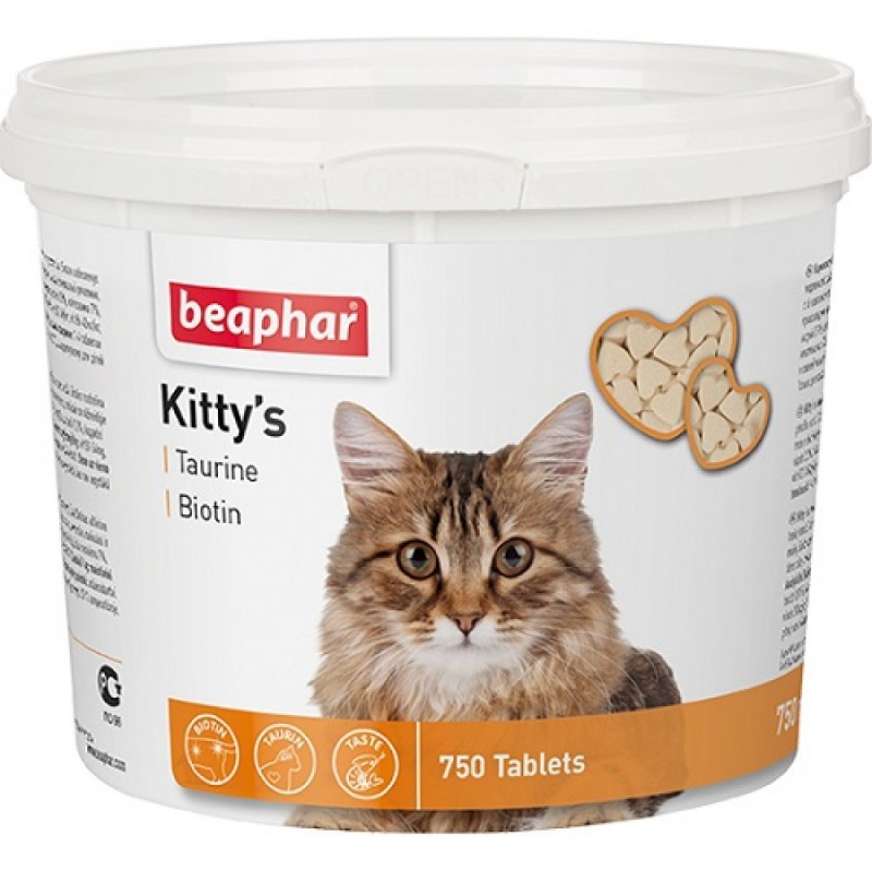 Витамины для кошек Beaphar Kitty's с таурином и биотином сердечки 750 таб