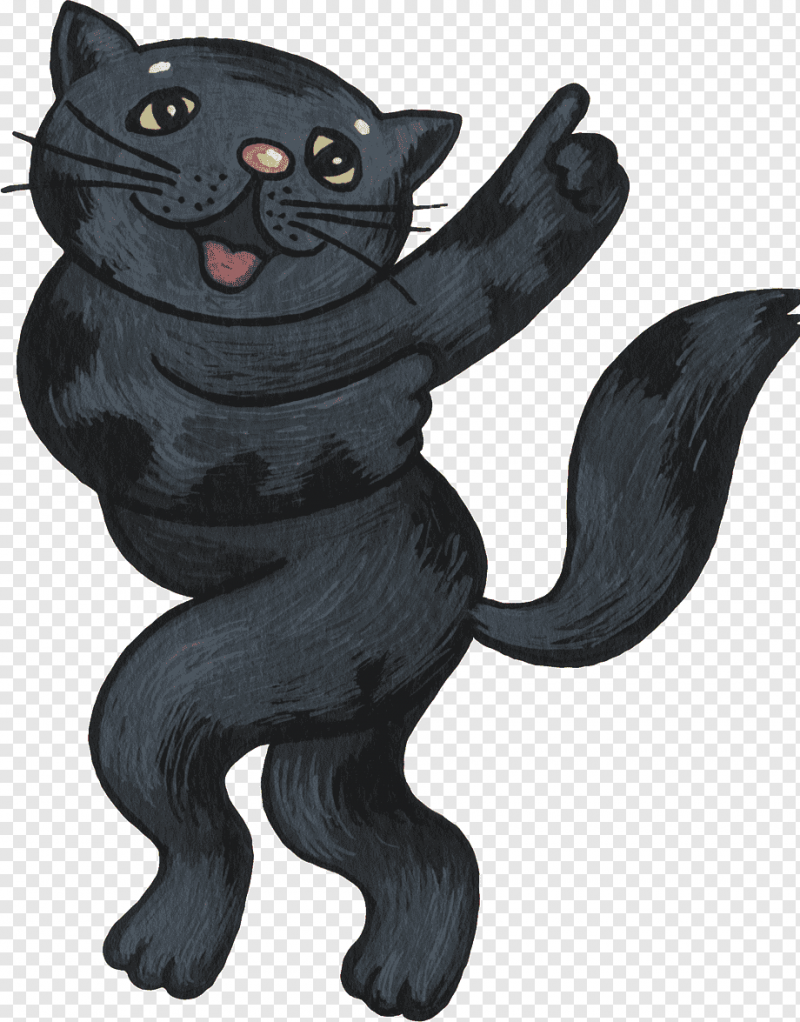 Смешной черный кот мультяшный