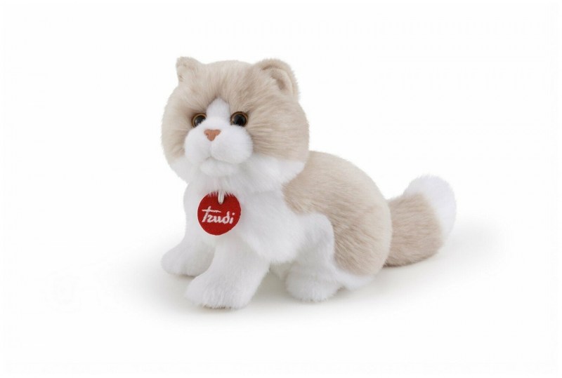 Мягкая игрушка "кошка гиада" сидячая, цвет: бежево-белый, 11x18x23 см
