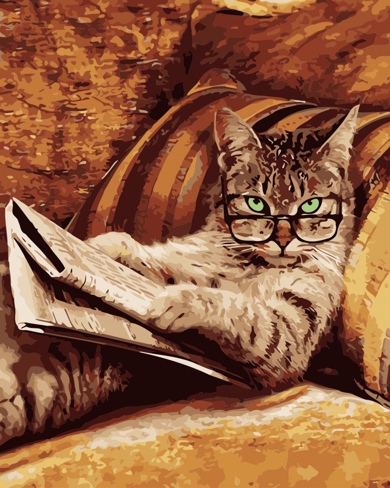 Кот в очках с книгой