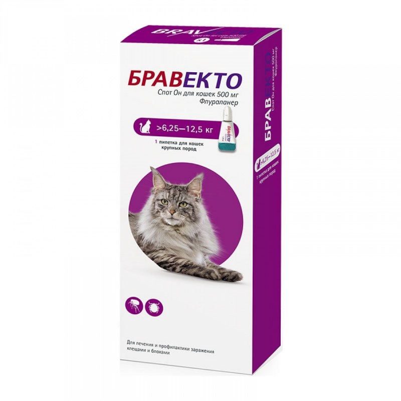 Intervet Бравекто капли спот-он от блох и клещей для кошек 1,2 - 2,8 кг 112,5 мг