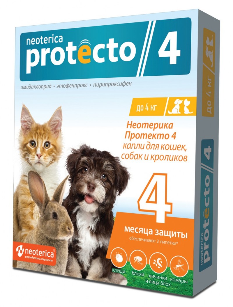 Капли для кошек и собак (4-10 кг) "Protecto" от блох (1 пипетка)