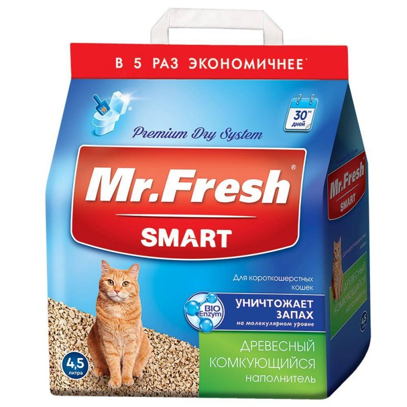 Mr.Fresh Smart древесный комкующийся наполнитель