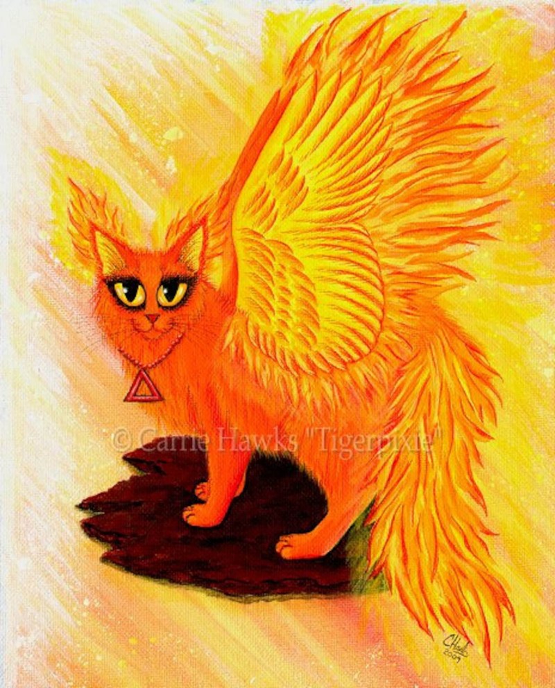 Огненная кошка с крыльями