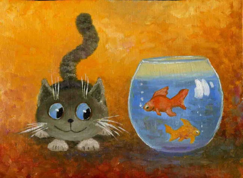 Кот аквариум живопись