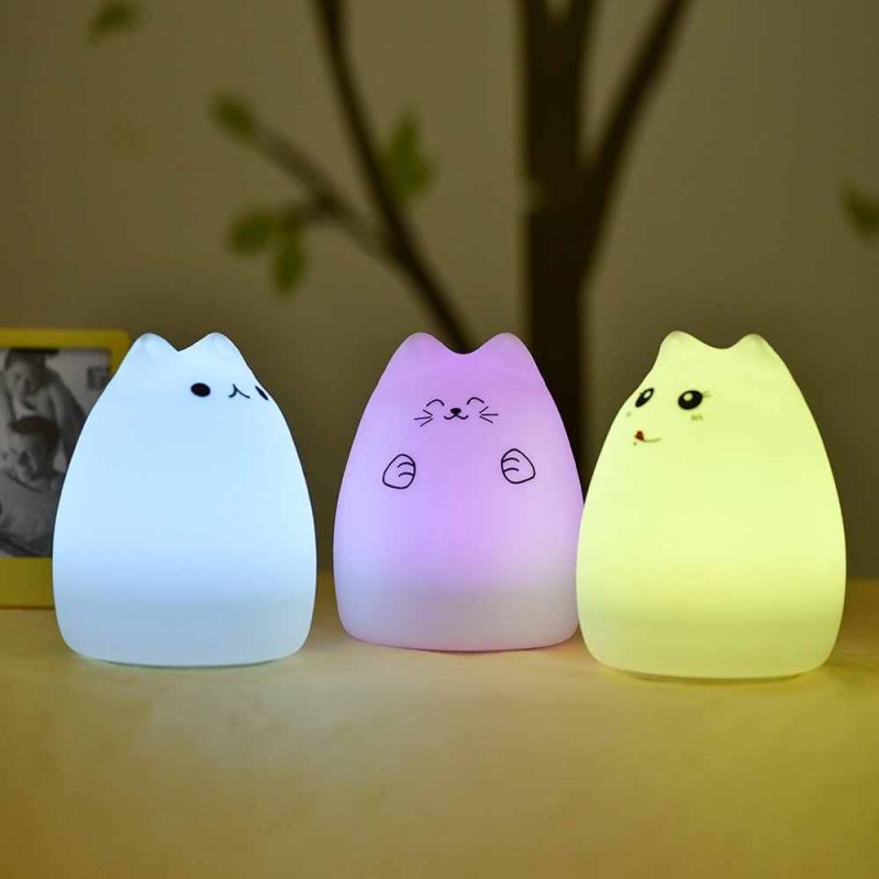 Ночник силиконовый "кошка" 7led аккумуляторный