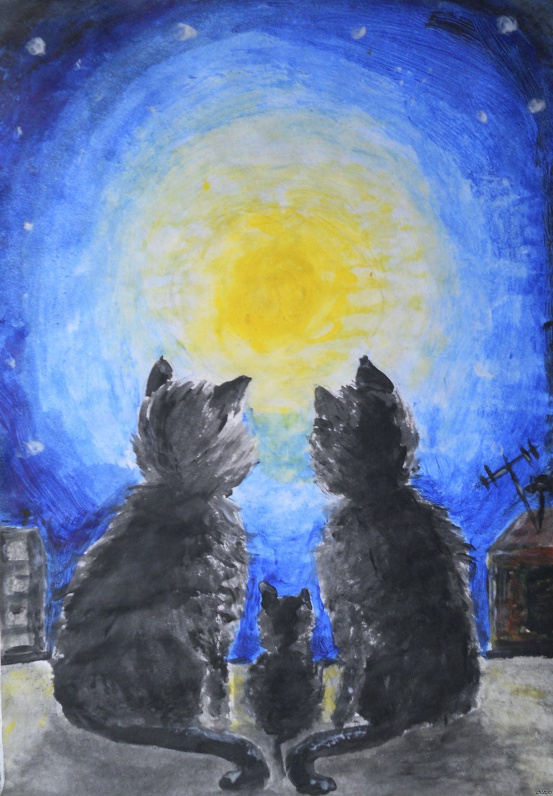 Кошка с котятами в деревне
