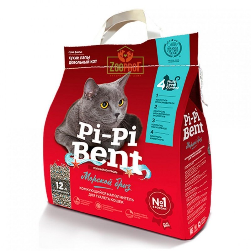 Наполнитель Pi-Pi-bent комкующийся "морской Бриз" 12л*5кг (крафт-пакет)