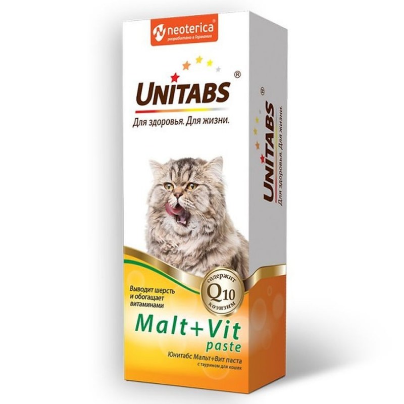 Бетховен UNITABS витаминная паста с таурином для вывода шерсти, 120мл, Malt+Vit
