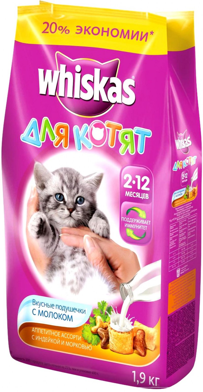 Whiskas сухой корм для котят с молоком и индейкой 1,9 кг.