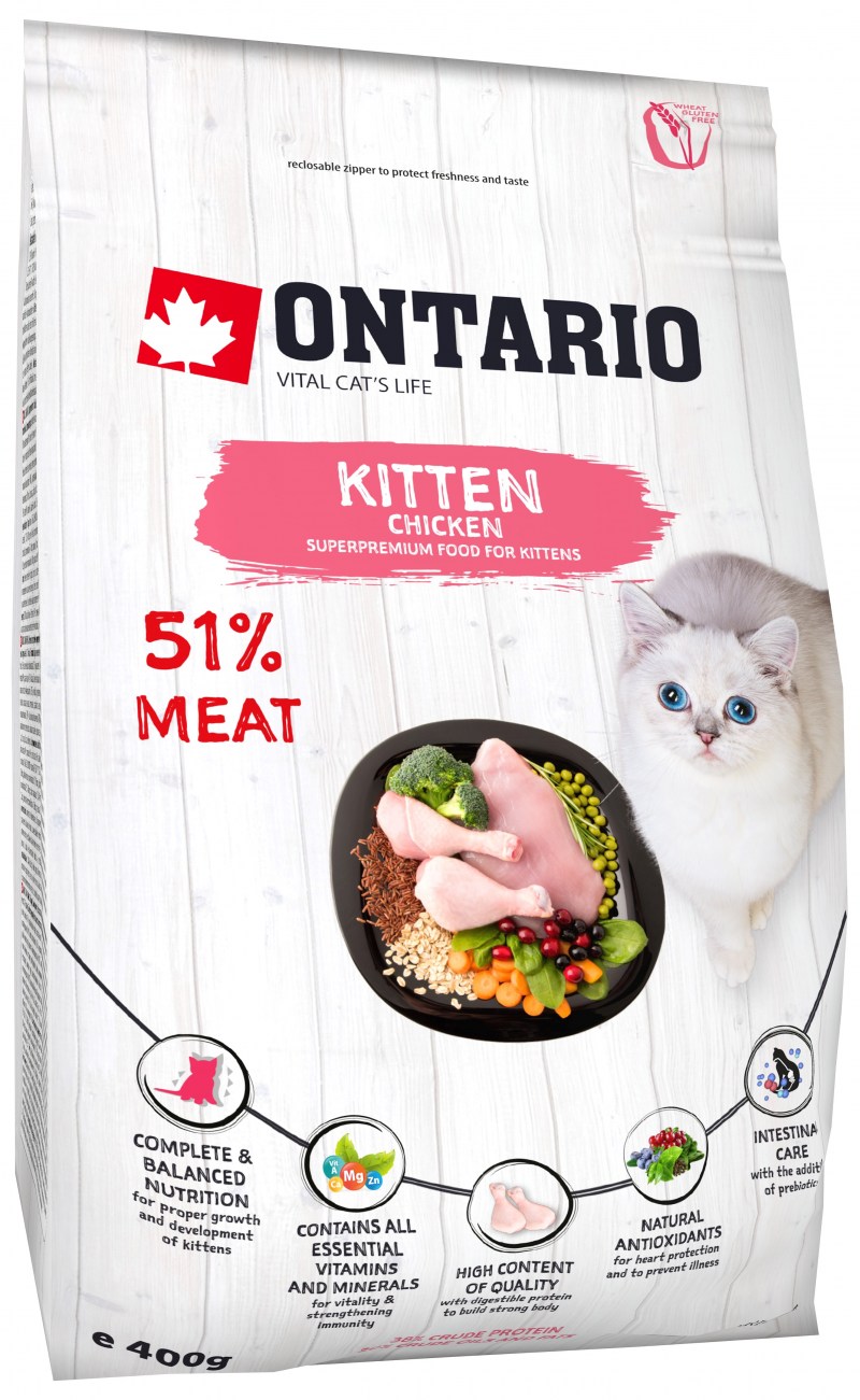 Корм Ontario Kitten Chicken для котят, с курицей, 2 кг