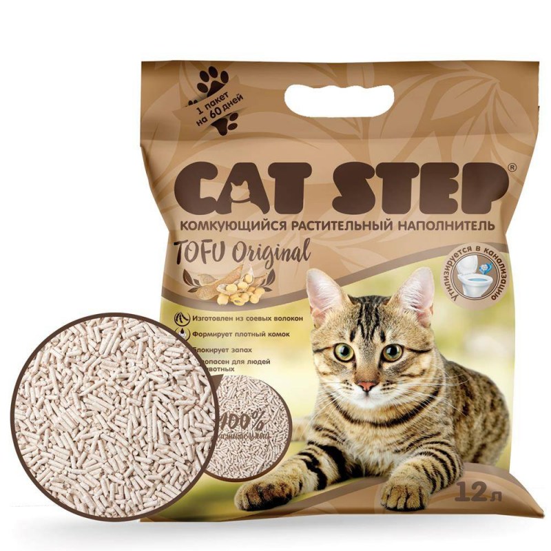 Комкующийся наполнитель Cat Step Tofu Original растительный 6 л
