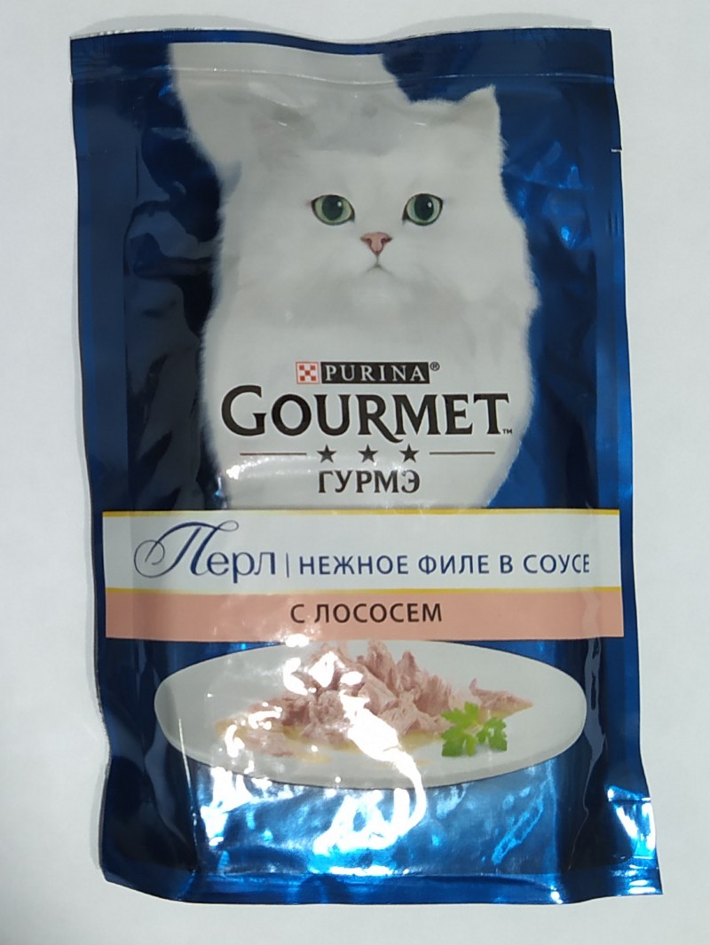 Белая кошка из рекламы корма Гурме
