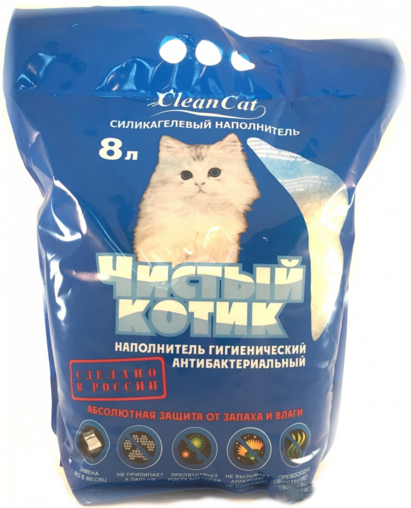 Впитывающий наполнитель чистый котик силикагелевый 8 л