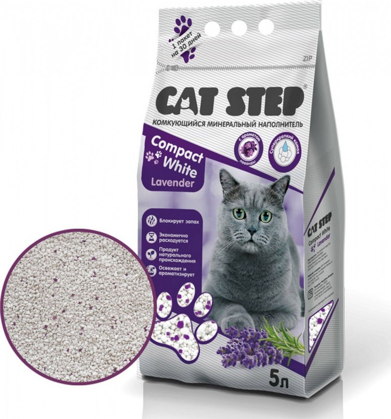 Комкующийся минеральный наполнитель Cat Step Compact White Carbon, 5 л