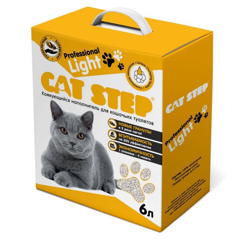 Наполнитель комкующийся минеральный Cat Step professional Light, 6л