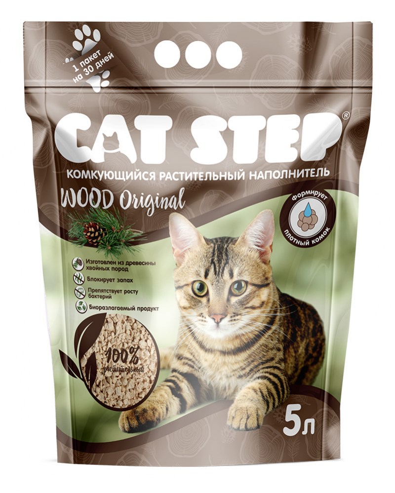 Наполнитель Cat Step Wood Original 5л комкующийся растительный 20323001