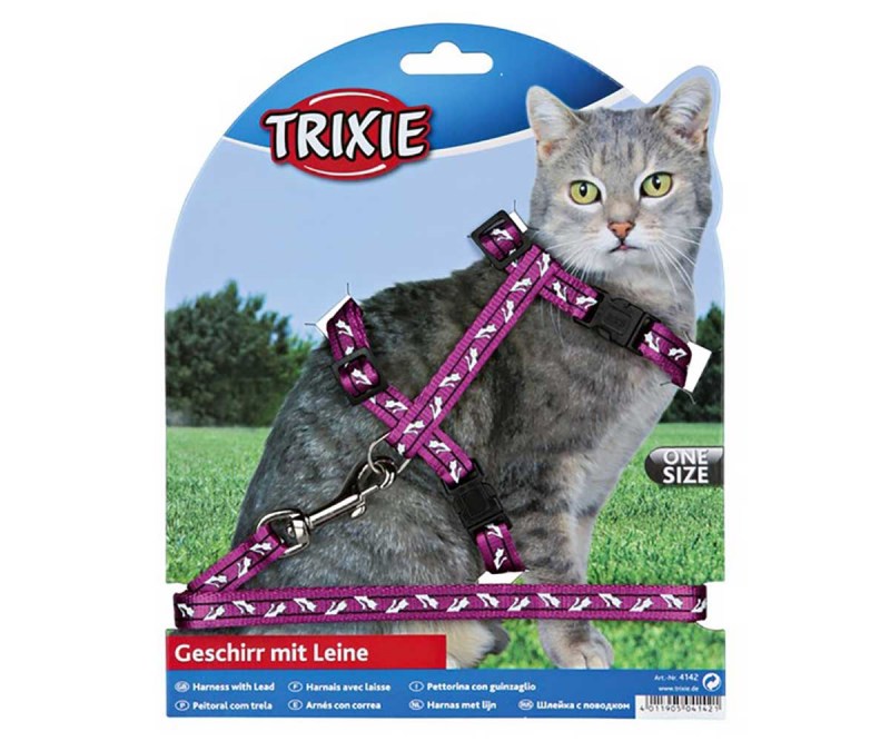 Шлейка с поводком для кошки Trixie Freshline spot, нейлон, 27-45 см,10 мм, 1,20 м