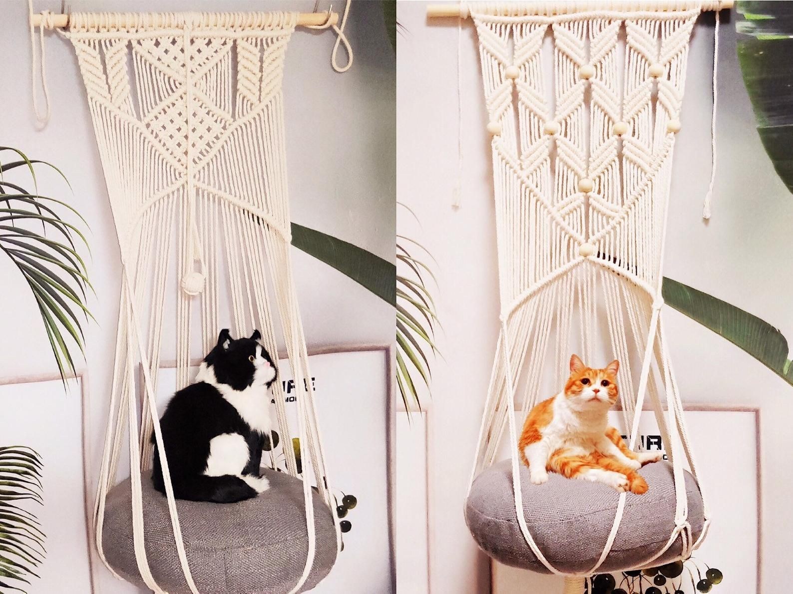 Мурчащие идеи подвесных лежанок для кошек в технике макраме