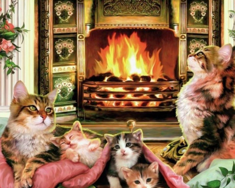 Котенок у камина