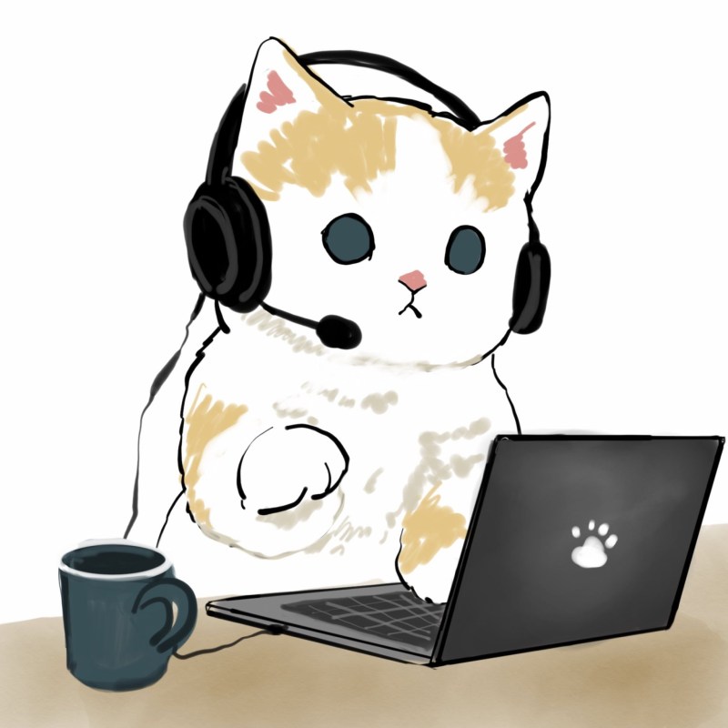 Кот в наушниках за компьютером