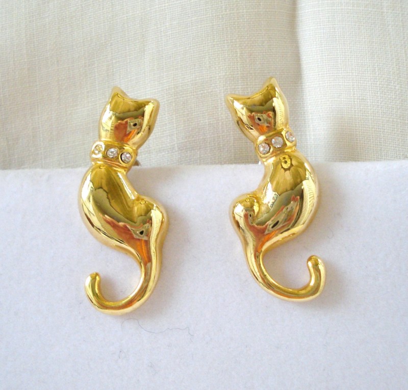 Серьги кошечки для девочки золотые