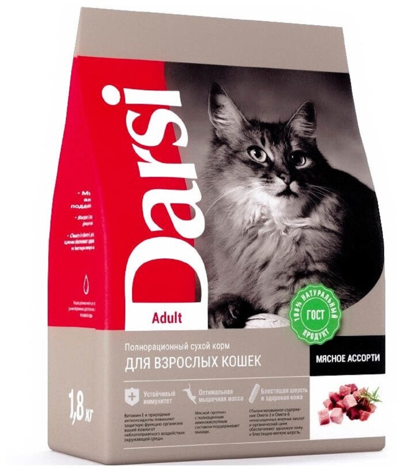 Корм для кошек darsi сухой корм для кошек: мясное ассорти 1.8 кг
