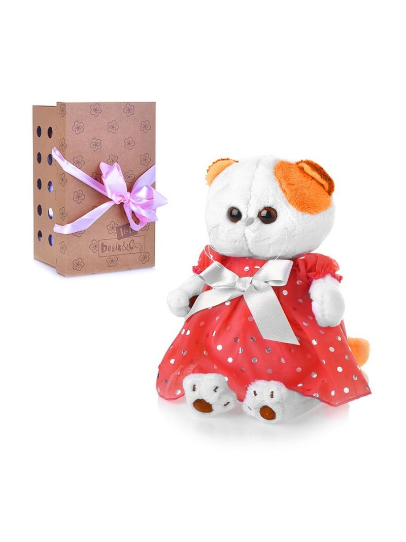 Мягкая игрушка Basik&co кошка ли-ли в платье в горошек 24 см